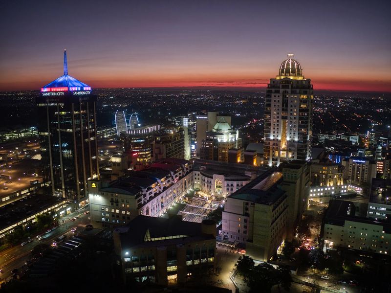 Aerial cityscape over Sandton
