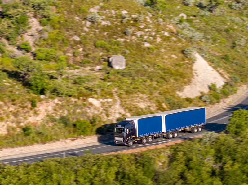 Volvo trucks filmed from the air